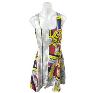 Heart Multicolor Queen of Hearts Sleeveless Square Neck Mini Fit & Flare Dress S